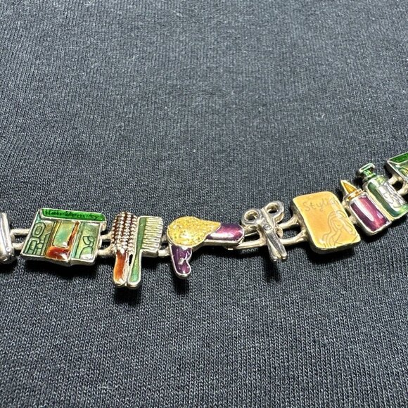 Beautician Bracelet Hair Salon Tools Enamel Brush Scissors Blower Dyer 8in Gift - Picture 3 of 11